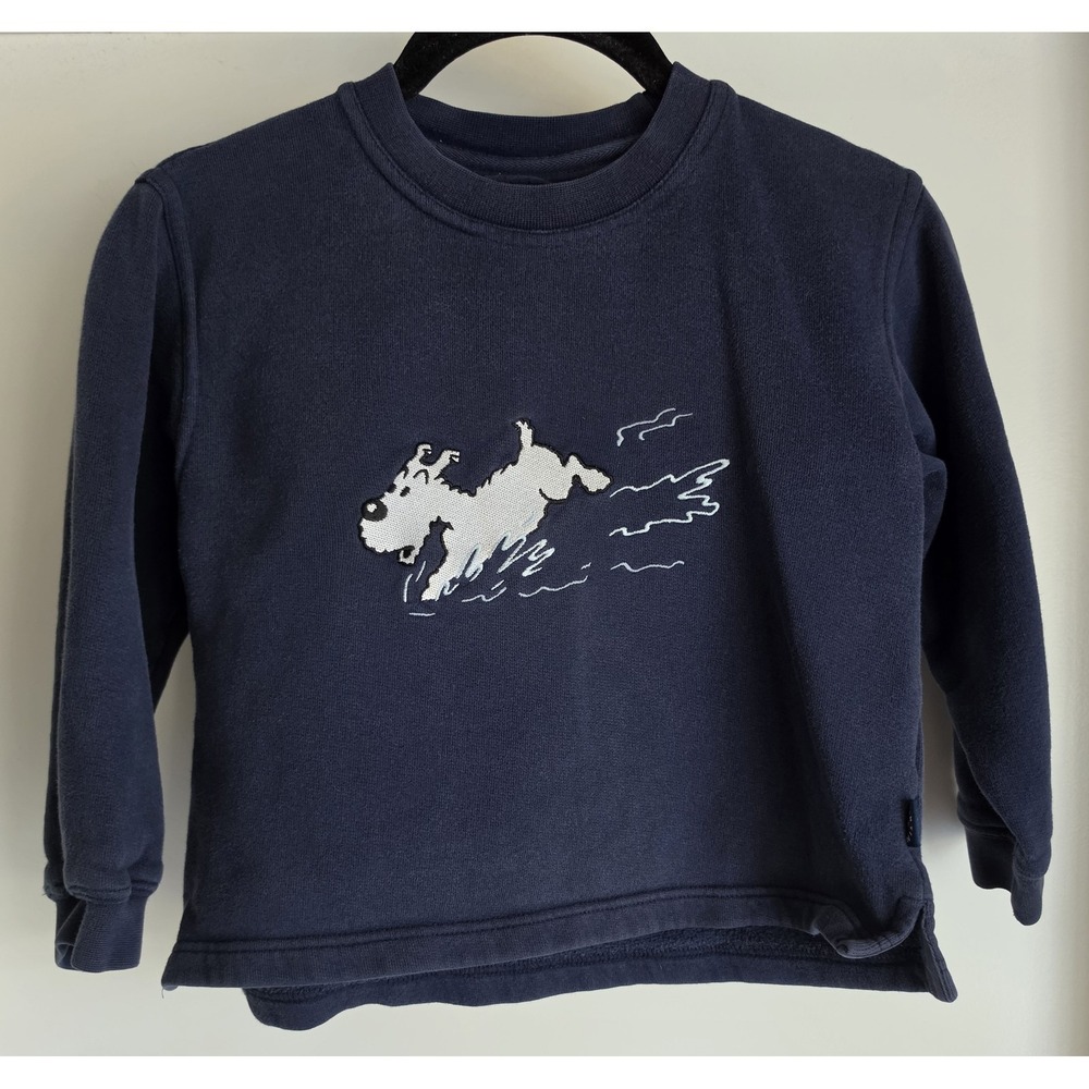 Tintin Kids Cotton Sweatshirt Size 8 Navy Blue Graphic Long Sleeve Pullover